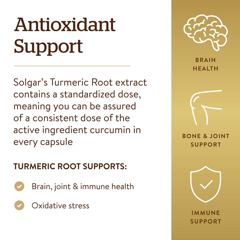 Solgar Turmeric Root Extract Vegetable Capsules - Pack of 60 - Antioxidant Benefits - Vegan and Gluten Free - BeesActive Australia