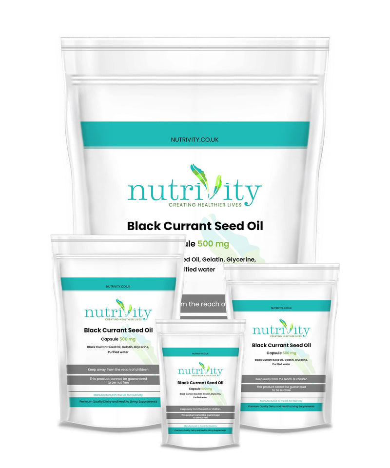 Blackcurrant Seed Oil 500mg SoftGel Omega-3, 6, and 9 Fatty Acids Healthy Skin and Hair Natural Anti-Inflammatory for Joint Pain Relief and Immune Support Manufactured in The UK by Nutrivity 120 - BeesActive Australia