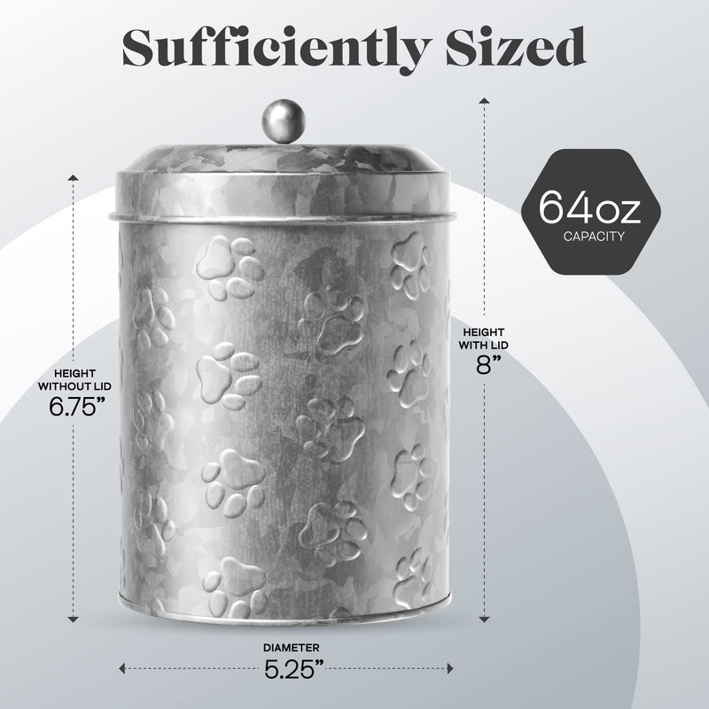 Amici Pet Puppy Paws Galvanized Metal Food Canister, Small, 64oz - BeesActive Australia