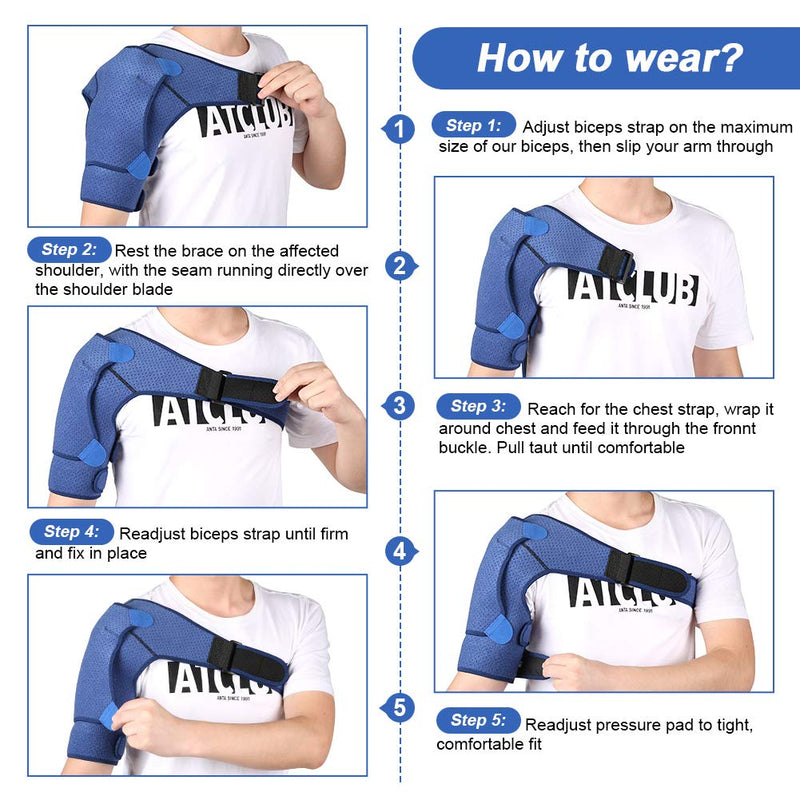 Haofy Shoulder Support for Men Women, Adjustable Shoulder Brace Neoprene Rotator Cuff Support Strap for Dislocated AC Joint, Bursitis, Frozen Shoulder, Shoulder Compression Sleeve for Left and Right L blue - BeesActive Australia