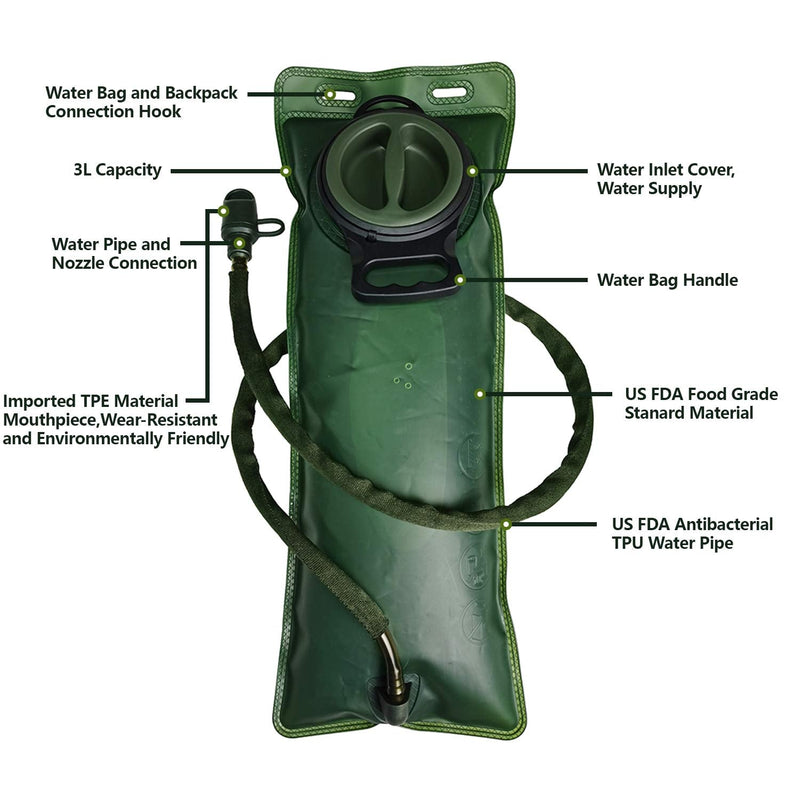 CKE Hydration Bladder 2L/70-Ounce 3L/100-Ounce for Water Backpack Hydration Pack Hydration Backpack for Running Hiking Biking Climbing 3L Green - BeesActive Australia