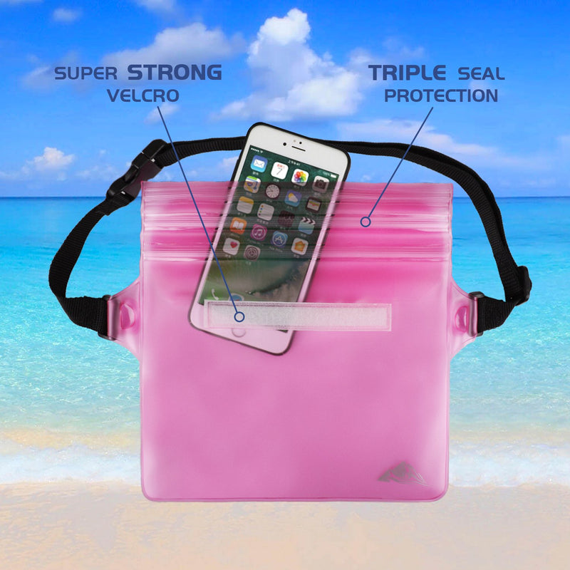 [AUSTRALIA] - HEETA 2-Pack Waterproof Pouch with Waist Strap, Screen Touchable Dry Bag with Adjustable Belt for Phone Valuables for Swimming Snorkeling Boating Fishing Kayaking Black & Pink Large 