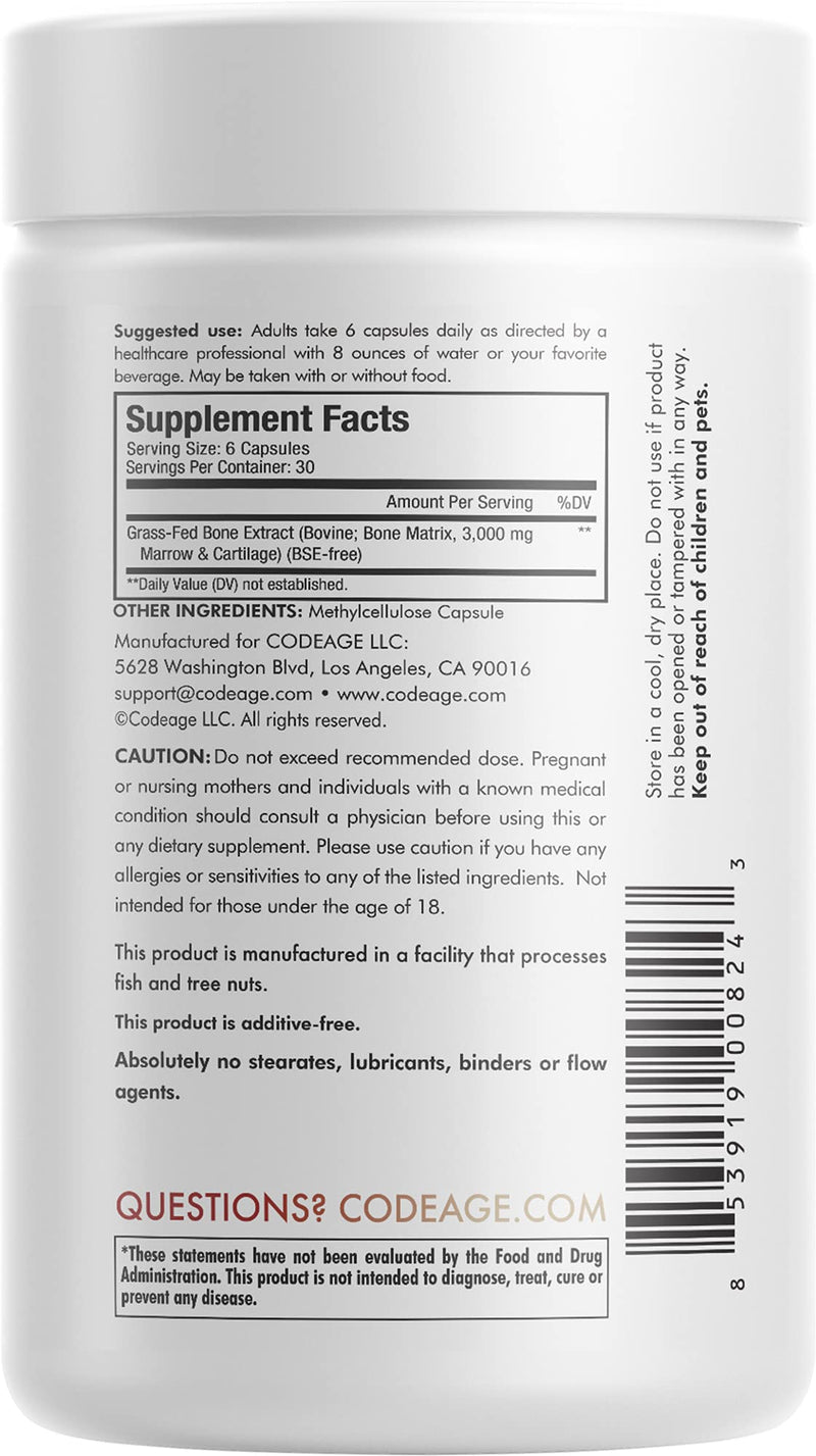Codeage Grass Fed Bone Marrow, Full Spectrum Whole Bone Extract, Cold Processed Pasture Raised, Non GMO, 180 Capsules - BeesActive Australia