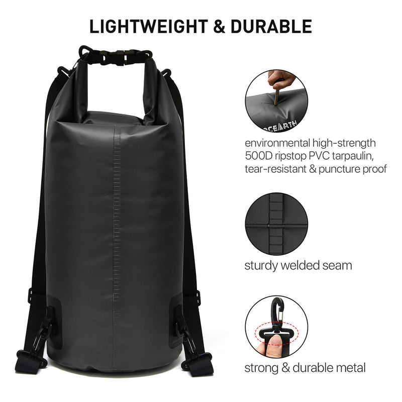 Aracky Dry Bag Backpack Double-Layer Floating Dry Waterproof Bag Roll Top Lightweight Drybag Sack with Phone Case Shoulder Strap for Kayaking Paddle Boating Fishing and Beach Black 10L - BeesActive Australia