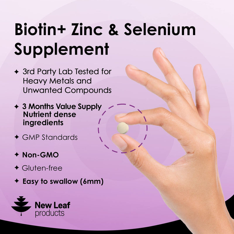 Biotin Hair Growth Vitamins 12,000mcg - Enriched with Zinc & Selenium � Hair Skin & Nails Vitamins for Women and Men -180 Vegan High Strength Hair Vitamins Biotin Tablets Complex -UK Made by New Leaf 90 Count (Pack of 1) - BeesActive Australia