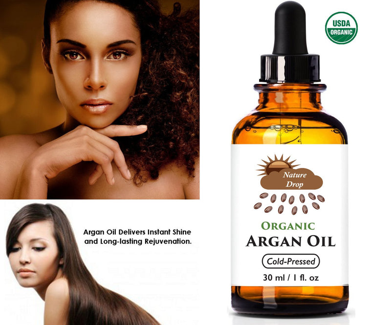 Nature Drop's USDA Castor Oil,Organic & Argan Oil Set - 100% USDA Certified Pure Cold Pressed Hexane free - 100% Pure Moroccan Anti Aging, Anti Wrinkle Beauty Secret. - BeesActive Australia