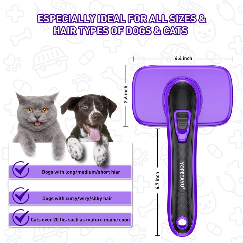 Dogs Self-Cleaning Slicker Brush for Shedding & Grooming Long Short haired, Cats Retractable Brushes for Large Medium Small. Gently Removes Loose Undercoat, Mats Tangled Hair from Pet's Coat (Purple) Purple - BeesActive Australia
