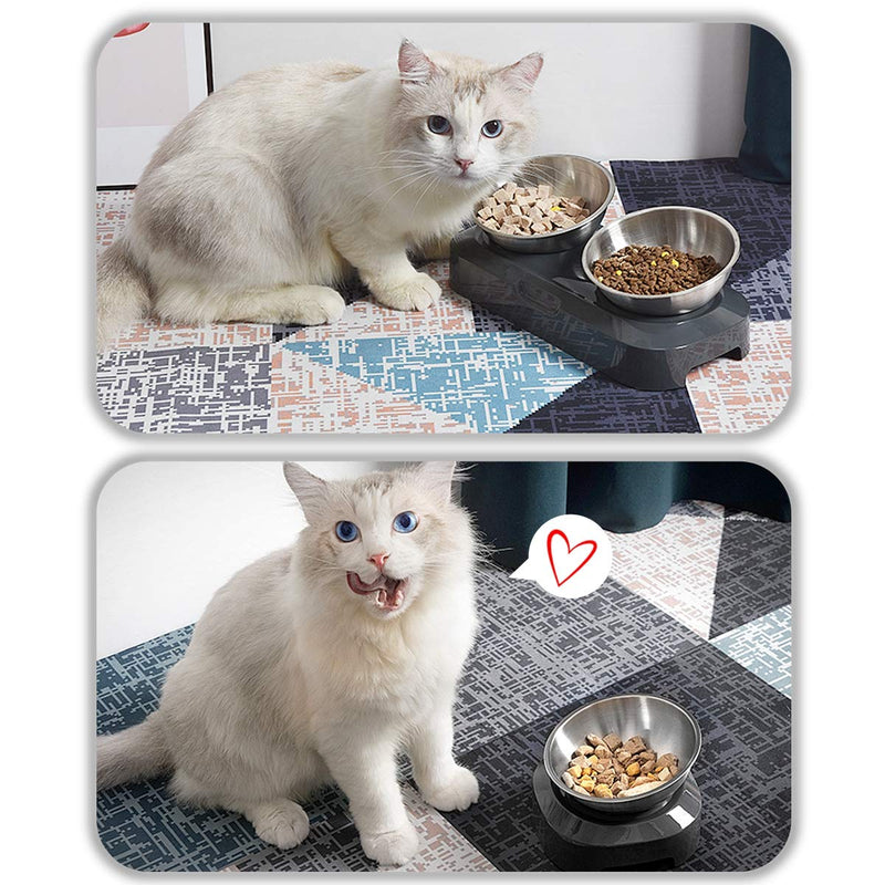 AYADA Raised Cat Food Bowl, Stainless Steel Cat Dish for Food Water Anti Vomiting Elevated with Stand Ergonomic Lifted Slanted Tilted 15 Angle Metal Single Kitty Kitten Wet Food Bowl Pet Bowl - BeesActive Australia