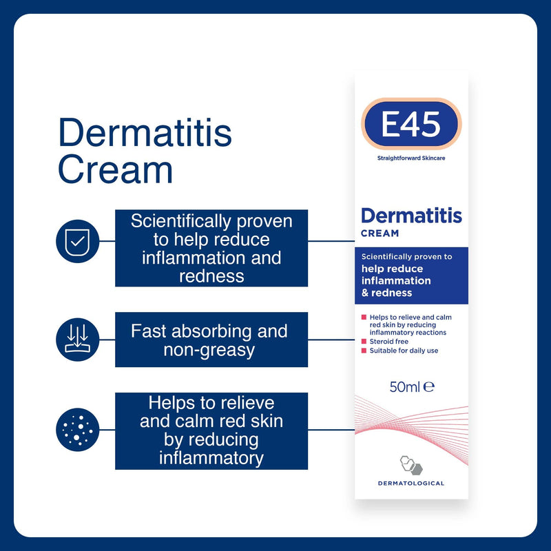 E45 Dermatitis Cream for Inflammation and Redness, Steroid Free, Anti-inflammatory Cream, Eczema Repair Moisturiser, 50 ml - BeesActive Australia