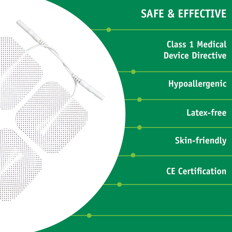 Med-Fit 1 ® Tens Stim Pads x 4 Packs of 5cm x 5cm 16 self adhesive TENS Pads in total with Universal Fit 2mm pin connectors - BeesActive Australia