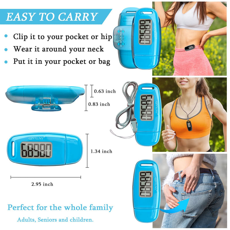 3D Pedometer Clip On, Simple Walking Step Counter with Backlight, USB Rechargeable Accurate Step Counter, Daily Target Monitor, Exercise Time (Blue) - BeesActive Australia