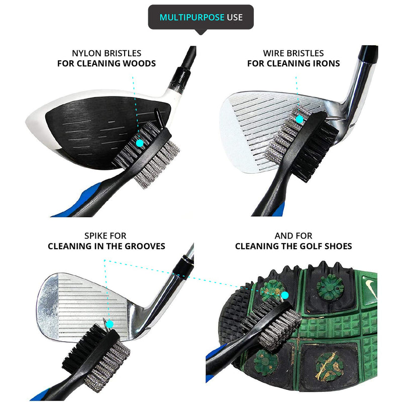 Golf Gear Cleaning Kit - Premium Material Microfiber Towel 24"x18" with Carabiner for Golf Bag + Club Brush Club Groove Cleaner and Sharpener on 2ft Retractable Extension Cord Clip - Golf Accessories - BeesActive Australia