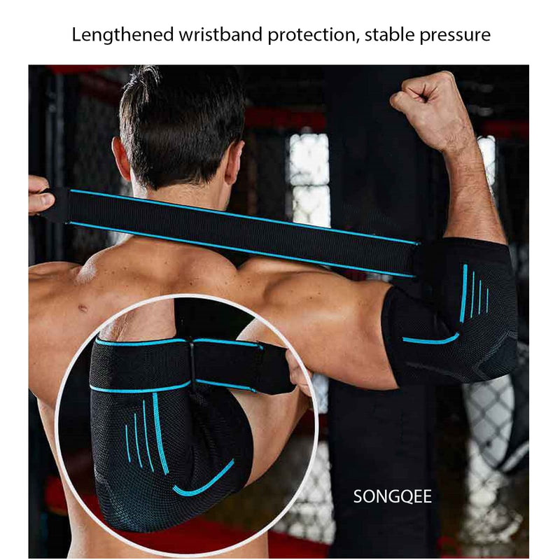 SONGQEE Elbow Support For Men, Elbow Tennis Support Strap Brace Compression Sleeves for Weightlifting, Gym, Sports Protection, Elbow Golfers Arm Support Pads for Pain Relief, Arthritis, Tendonitis L Blue - BeesActive Australia
