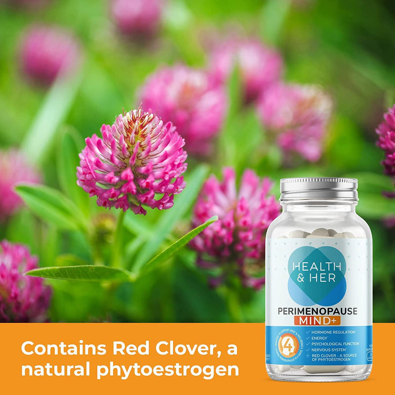 Health & Her Perimenopause Mind+ Supplements for Women - Support for Cognitive Function, Mental Energy & Wellbeing - Contains Red Clover - 1 Month Supply - 30 Perimenopause Supplements - Vegan 30 Count (Pack of 1) - BeesActive Australia