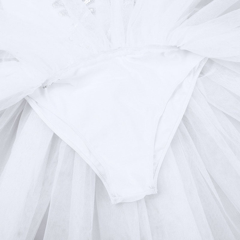 [AUSTRALIA] - Freebily Women Ballet Tutu Bustle Swan Lake Costumes 3D Flower Leotard Dance Dress with Arm Band White X-Small 