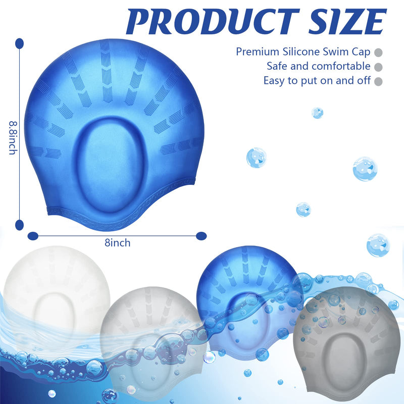 4 Pack Silicone Swimming Cap with 3D Ear Protection Cap Waterproof Bathing Solid Swimming Cap Swimming Unisex Bathing Swimming Hat for Kids Women Men Adults Child Youth Teen Long Hair, 4 Colors - BeesActive Australia