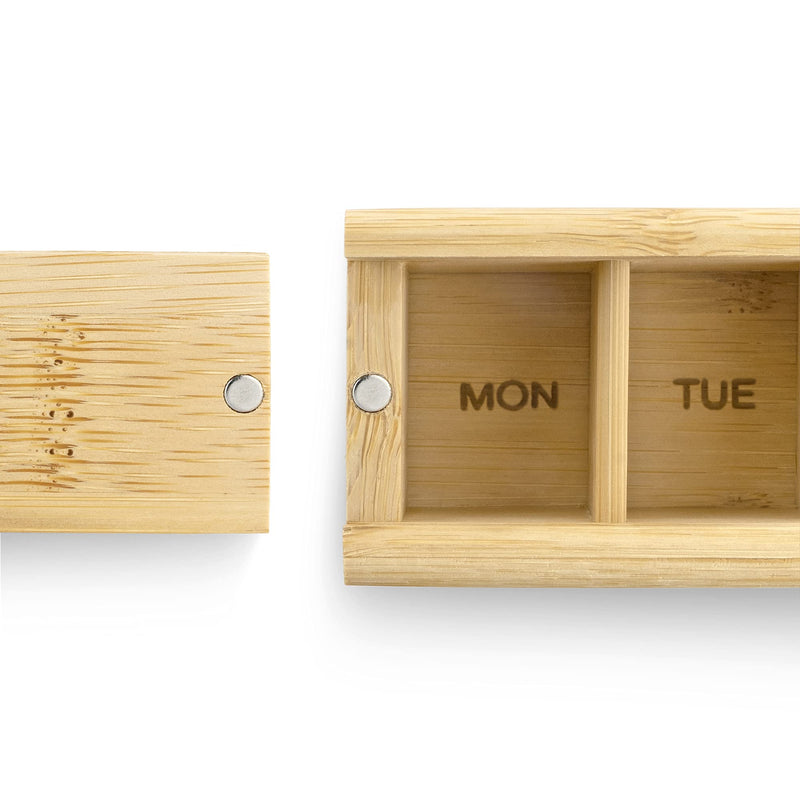 TabTime Bamboo Weekly Pill Box, 7 Day Pill Organiser, Perfect for Vitamins, Pills and Supplements - BeesActive Australia