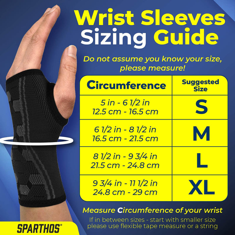 Sparthos Wrist Support Sleeves (Pair) – Medical Compression for Carpal Tunnel and Wrist Pain Relief – Wrist Brace for Men and Women – Made from Innovative Breathable Elastic Blend Medium Midnight Black - BeesActive Australia