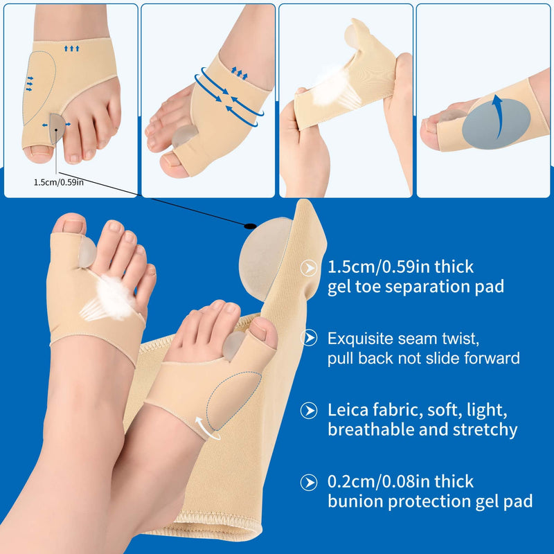 Bunion Corrector Big Toe Separator Bunion Splint Sleeve 1 Pair of Bunion Relief Sleeve with Silicone Bunion Pad Protector,Scientific Correction of Bunion Day and Night Wearable (Beige & Small) S Beige - BeesActive Australia