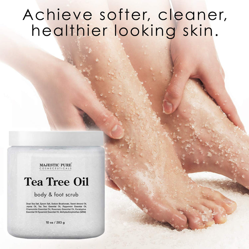 MAJESTIC PURE Tea Tree Body and Foot Scrub - Strong Shield against - Best Exfoliating Cleanser for Skin - Natural Help Against Acne and Callus - Promotes Healthy Foot - 10 oz - BeesActive Australia