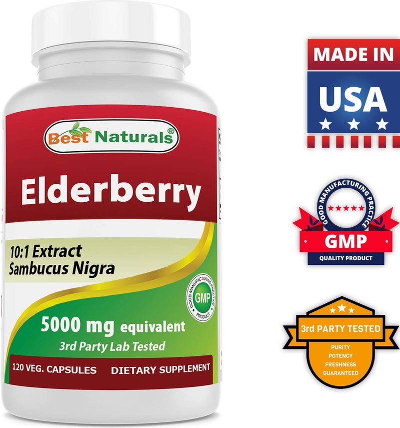 Best Naturals Elderberry Sambucus Nigra 5000mg Equivalent 120 Veg Capsules (120 Count (Pack of 1)) 120 Count (Pack of 1) - BeesActive Australia