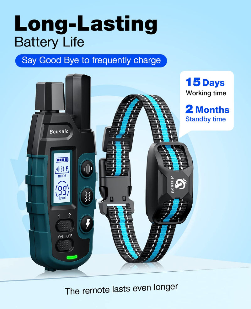 Bousnic Dog Shock Collar - 3300Ft Dog Training Collar with Remote for 5-120lbs Small Medium Large Dogs Rechargeable Waterproof e Collar with Beep (1-8), Vibration(1-16), Safe Shock(1-99) Modes (Blue) - BeesActive Australia