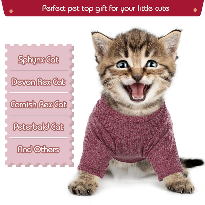 DENTRUN Sphynx Hairless Cats Shirt, Pullover Kitten T-Shirts with Sleeves, Breathable Cat Wear Turtleneck Sweater, Adorable Hairless Cat's Clothes Vest Pajamas Jumpsuit for All Season X-Small Red - BeesActive Australia