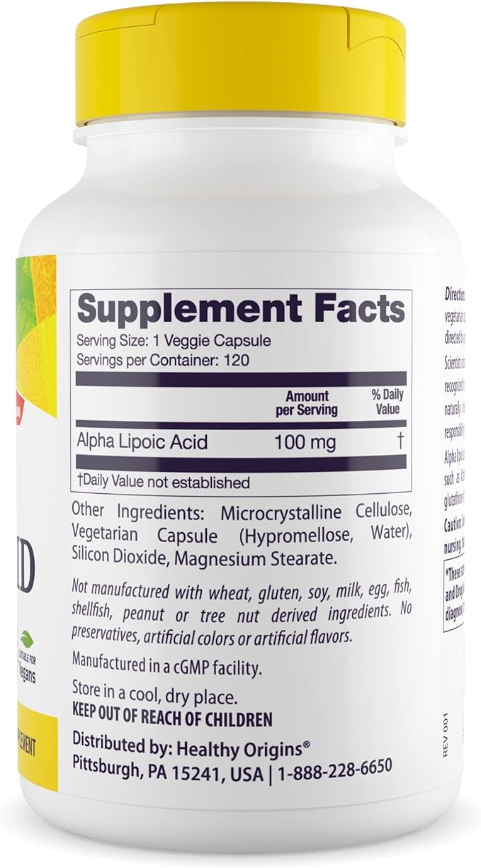 Directly shipped from overseas Healthy Origins Alpha Lipoic Acid, 120 Caps 100MG - BeesActive Australia