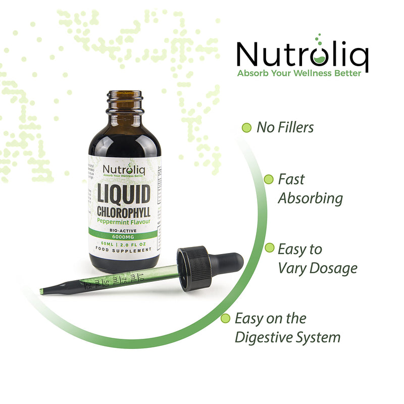 Nutroliq Liquid Chlorophyll Drops for Water - Herbal Extract Promoting Healthy Weight Management, Immune System - Energy & Cleansing Support - Non-GMO, Zero Sugar - 60ml, Natural Peppermint Flavor - BeesActive Australia