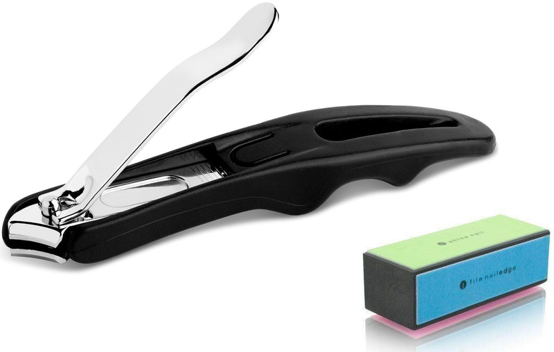 EZ Grip Side Cutting Sharp Blade Fingernail Toenail Clippers, Trimmer and Cutter, With Built in Nail File and a Bonus 4 Way Sanding Block Buffer - BeesActive Australia