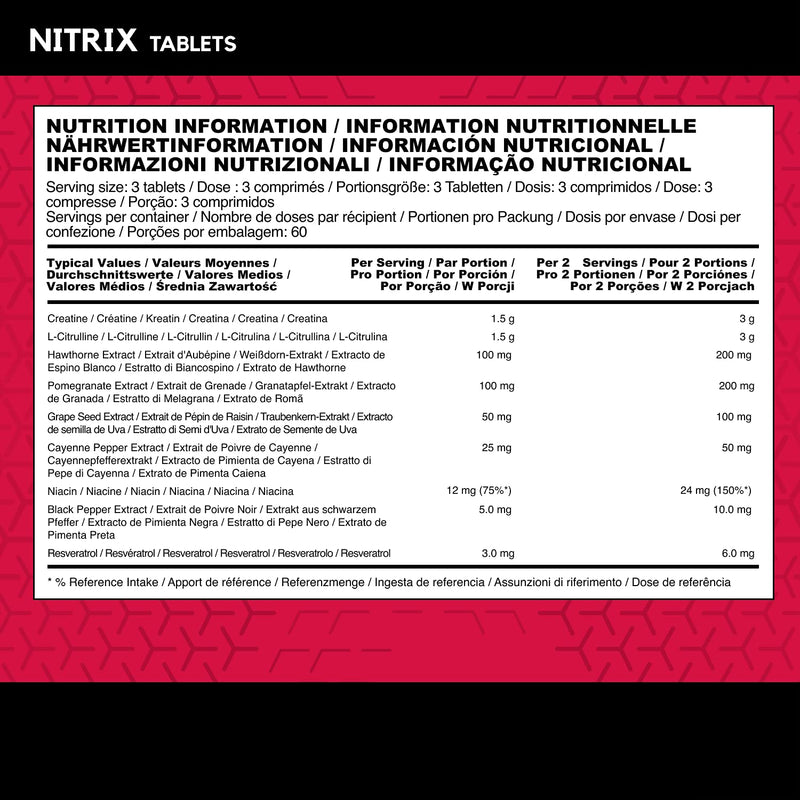 BSN Nitrix 2.0 supplement, concentrated nitric oxide precursor formula Tablets with Creatine, L-Citrulline, Niacin and Herbal Extracts, Power & Performance, Unflavoured, 180 capsules, 60 Servings - BeesActive Australia