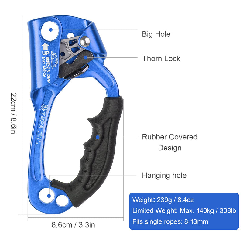 Lixada Hand Ascender Rock Climbing Ascender 8-12mm Vertical Rope Access Tree Arborist Rappelling Gear Equipment Rope for Climbing Rescue Caving(Left/Right Hand) Black-Right Hand - BeesActive Australia