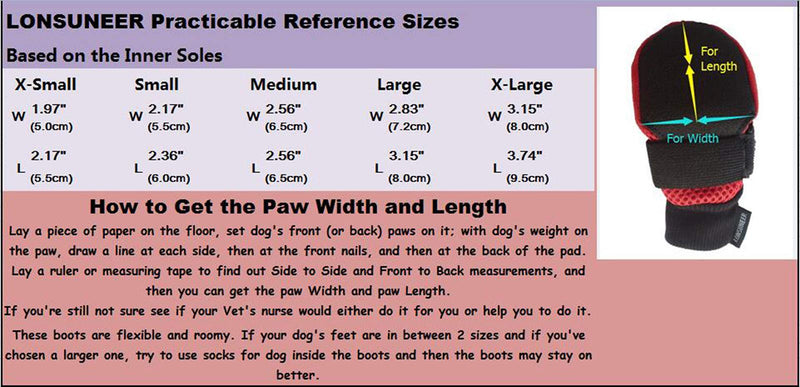 LONSUNEER Paw Protector Dog Boots Set of 4 Breathable Soft Sole Nonslip in 5 Sizes Medium - Inner Sole Width 2.56 Inch Red - BeesActive Australia