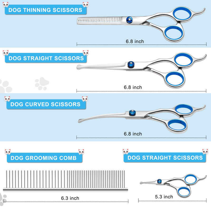 Dog Grooming Scissors Kit with Safety Round Tips, Liren Professional 6 in 1 Grooming Scissors for Dogs, Heavy Duty Stainless Steel Sharp and Durable Pet Grooming Shears for Dogs and Cats - BeesActive Australia