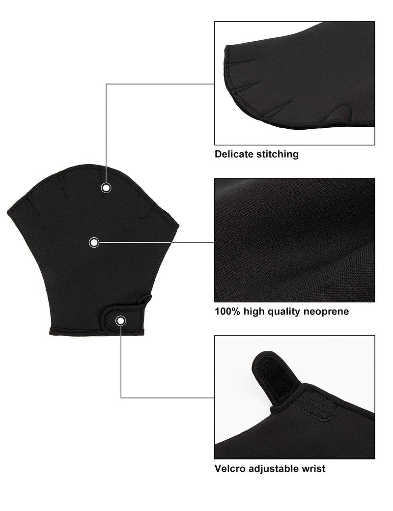 FitsT4 Aqua Gloves Webbed Paddle Swim Gloves Fitness Water Aerobics and Water Resistance Training for Men Women Children Black Small - BeesActive Australia