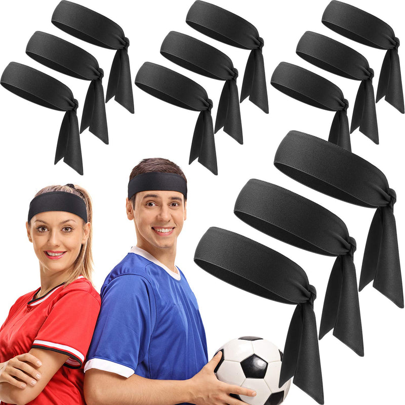 WILLBOND 12 Pieces Tennis Tie Headband Hair Band Unisex Dry Head Tie Sport Tie Back Headband for Basketball, Running, Tennis, Karate, Athletics (Black) - BeesActive Australia