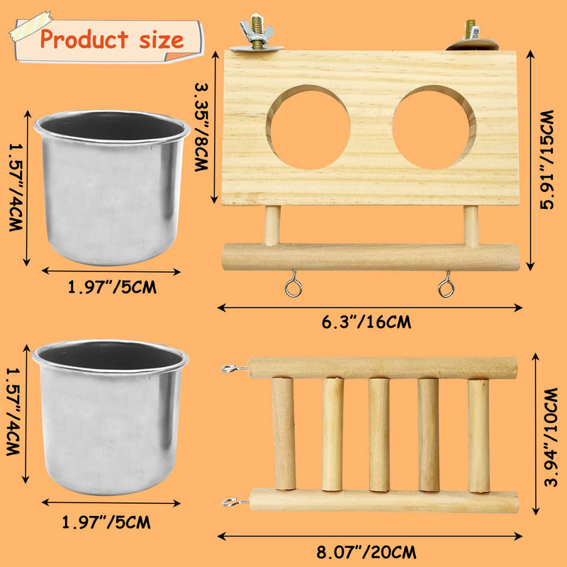 Tfwadmx Bird Food Stainless Steel Cups Wooden Perch Stand Hanging Feeder Bowls Feeding and Watering Supplies for Parakeets Conures Cockatiels Budgie Parrot - BeesActive Australia