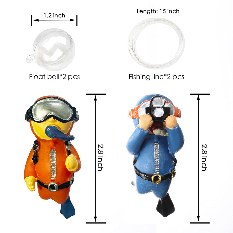 SUPTEC 2-Pack Fish Tank Decorations Cute Little Diver Aquarium Decoration Floating Aquarium Accessories Fish Playmate for Fish Tank Suitable for All Kinds of Fish and Fish Tanks Swimming Pool Blue and Orange - BeesActive Australia