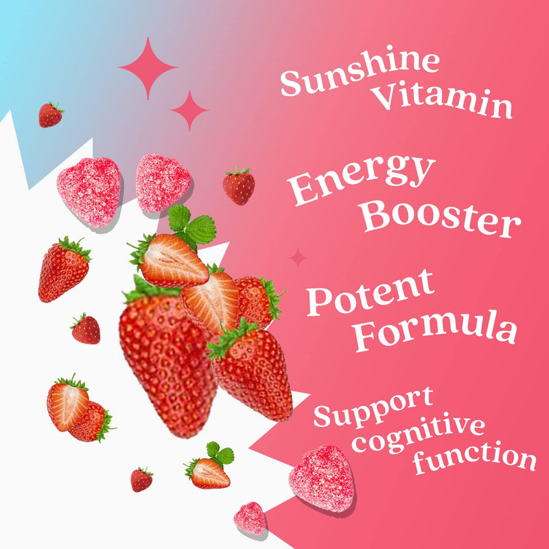 BeLive Vitamin D3 Gummies with B12 Vitamins - 60 Ct I Vega Immune Support Gummies with Vitamin B12 & D3, Provides Enhanced Bone & Muscle Strength, Hearth Health and Energy - Strawberry Flavour - BeesActive Australia