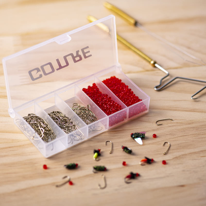 Goture 120PCS Fly Barb Fishing Hooks with Magnetic Components Box – High Carbon Steel Fly Tying Fishing Hooks Kit … 400pcs glass beads & 120pcs dry hooks with box - BeesActive Australia