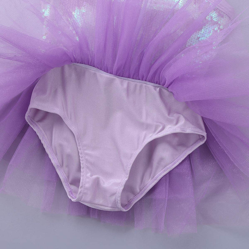 [AUSTRALIA] - MSemis Kids Girls Criss Cross Back Sequins Camisole Ruffles Tutu Skirts Lyrical Dance/Ballet/Activewear Dress Lavender 3 / 4 