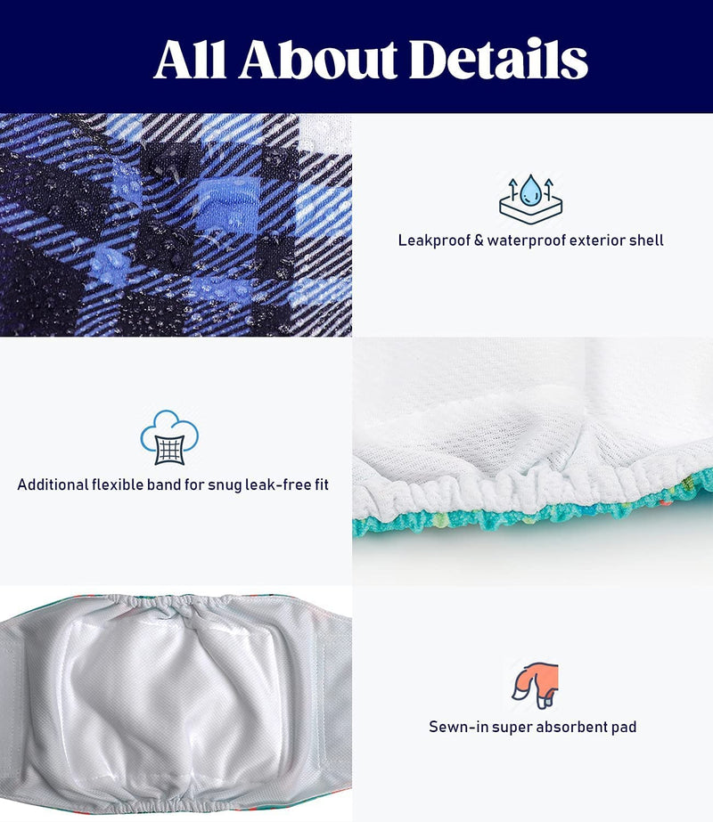MICOOYO Washable Belly Bands for Male Dogs | Reusable Doggie Diapers | Absorbent Doggy Wraps with Adjustable Fastener (Pack of 3, Plaid Red & Blue & Grey) Grid S - BeesActive Australia