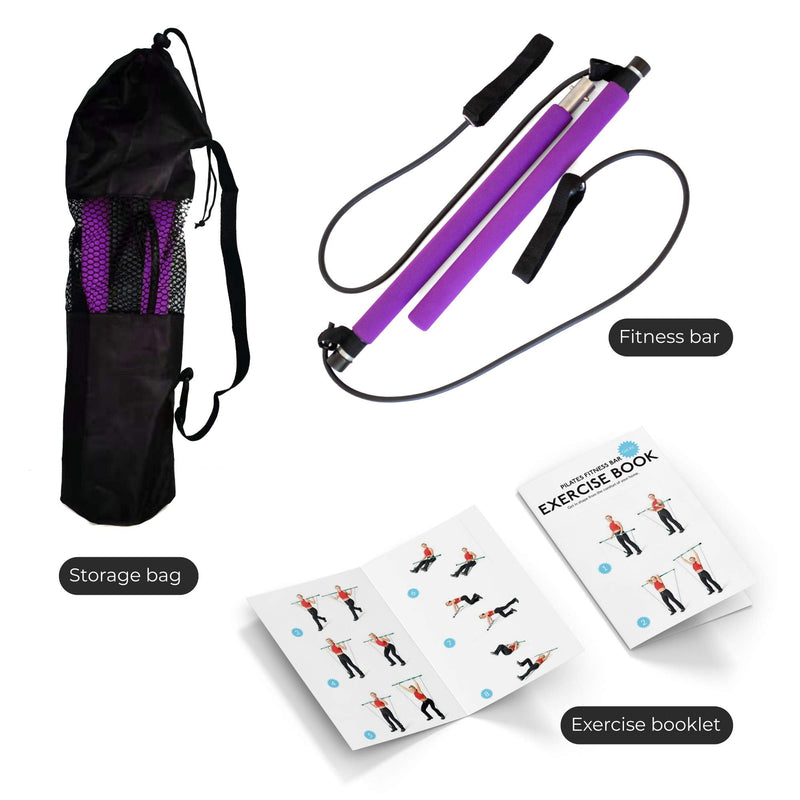 ViBelle Pilates Bar Kit Yoga Pilates Stick Portable Yoga Exercise Pilates Stick with Foot Loop & Resistance Rope Yoga Exercise Stick Kit-Ideal for Core Strength Fitness Blue - BeesActive Australia