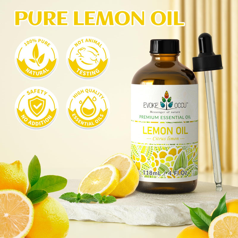 EVOKE OCCU Lemon Essential Oil 118ml, Pure Lemon Oil for Home Diffuser Massage House Cleansing- 4 FL Oz - BeesActive Australia
