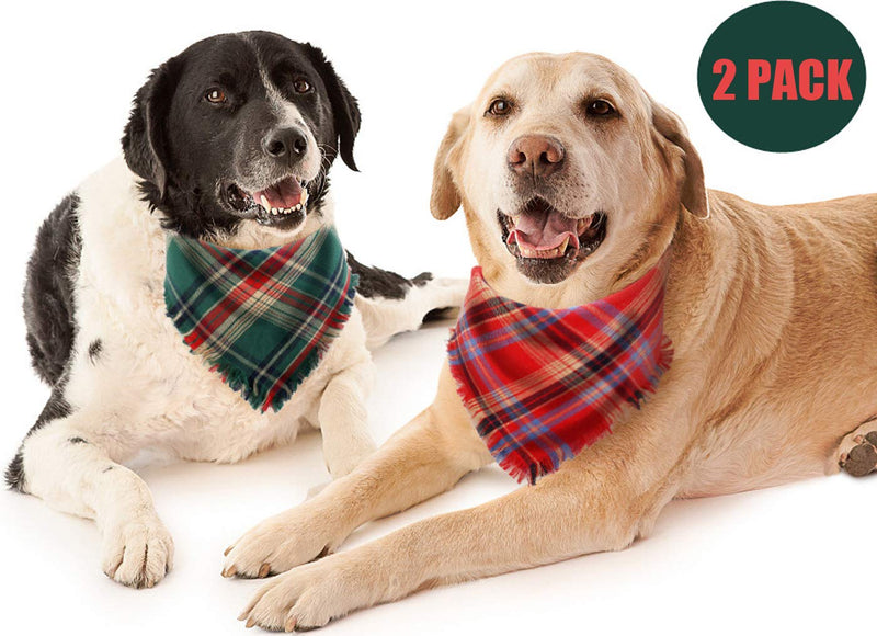 Dog Christmas Bandana - 2 Pack Plaid Bandanas for Small Medium Large Dogs - BeesActive Australia