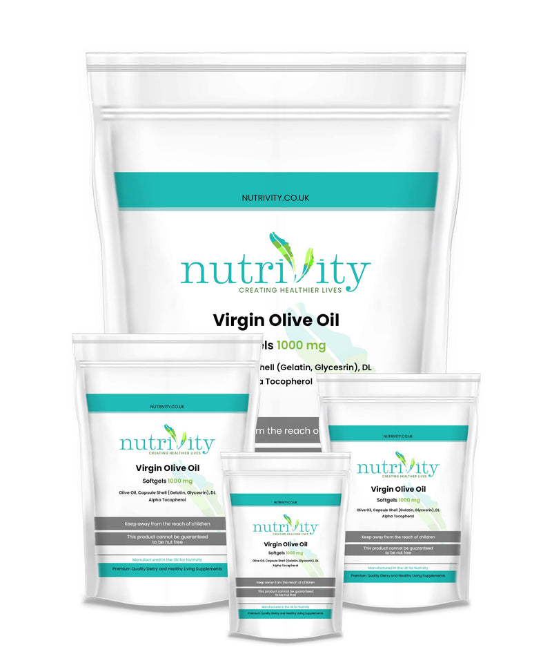 Virgin Olive Oil High Strength 1000mg Soft Gels Omega 3 6 for Health Heart by Nutrivity � UK Manufactured to GMP Standards (240) - BeesActive Australia