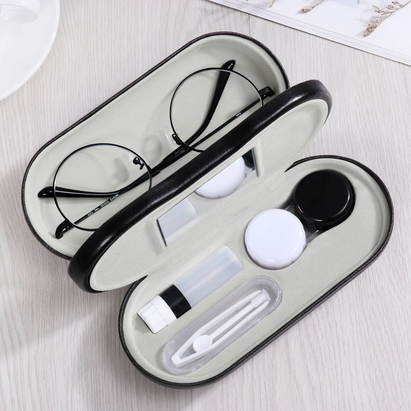 rosenice Contact Lens Case and Glasses Case - 2 in 1 Double Sided Eye Contact Case with Built-in Mirror, Tweezer and Contact Solution Bottle - Portable Contact Lens Storage Box for Travel, Black - BeesActive Australia