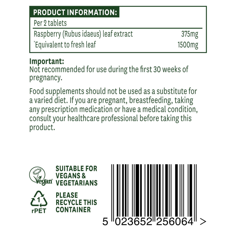 Natures Aid Raspberry Leaf, High Potency, Equivalent to 750 mg Dried Raspberry Leaf, Vegan, 60 Tablets - BeesActive Australia