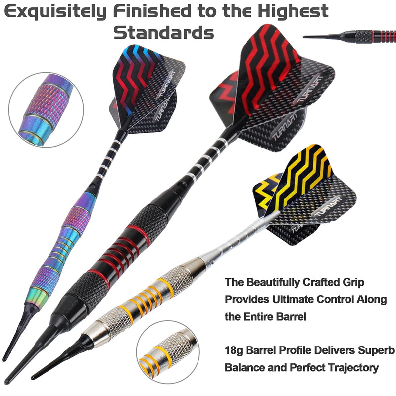 Darts Plastic Tip Professional Soft Tip Darts Set for Electronic Dartboard 9 Pcs 18 Grams with 50 Extra Tips 9 Shafts 27 Flights Tool Kit Gift Darts Case Color - BeesActive Australia