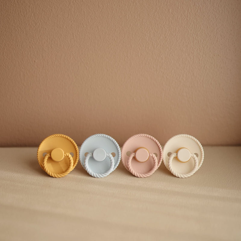 Frigg Rope SilkySoft Silicone Baby Pacifier | Made in Denmark | BPA-Free (Honey Gold/Portobello, 0-6 Months) Honey Gold/Portobello - BeesActive Australia